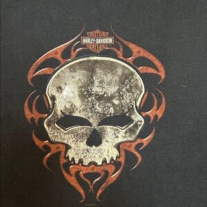 Harley-Davidson Black Tee with Orange Skull Design 2X 2004